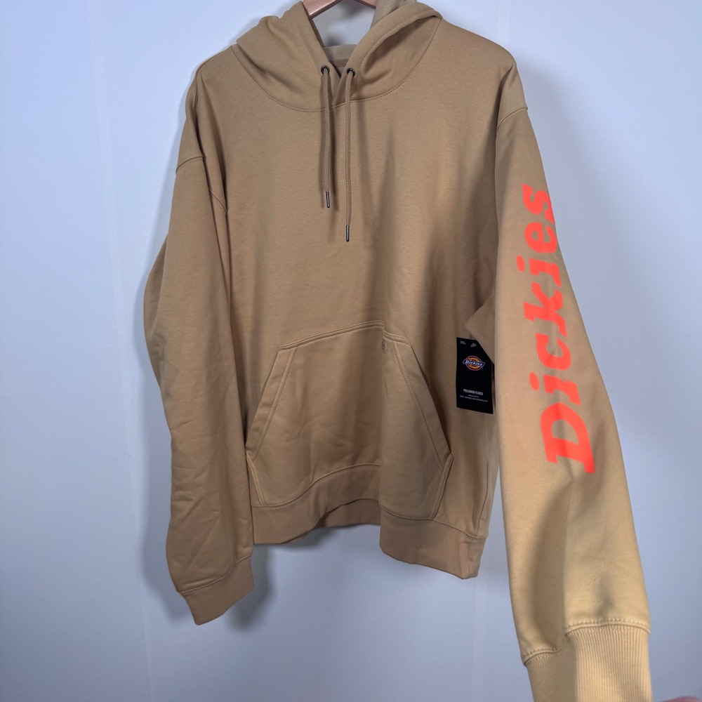 NWT Dickies Men 2XL Tan Logo Fleece Pullover Hoodie Athleisure Workwear Gorpcore
